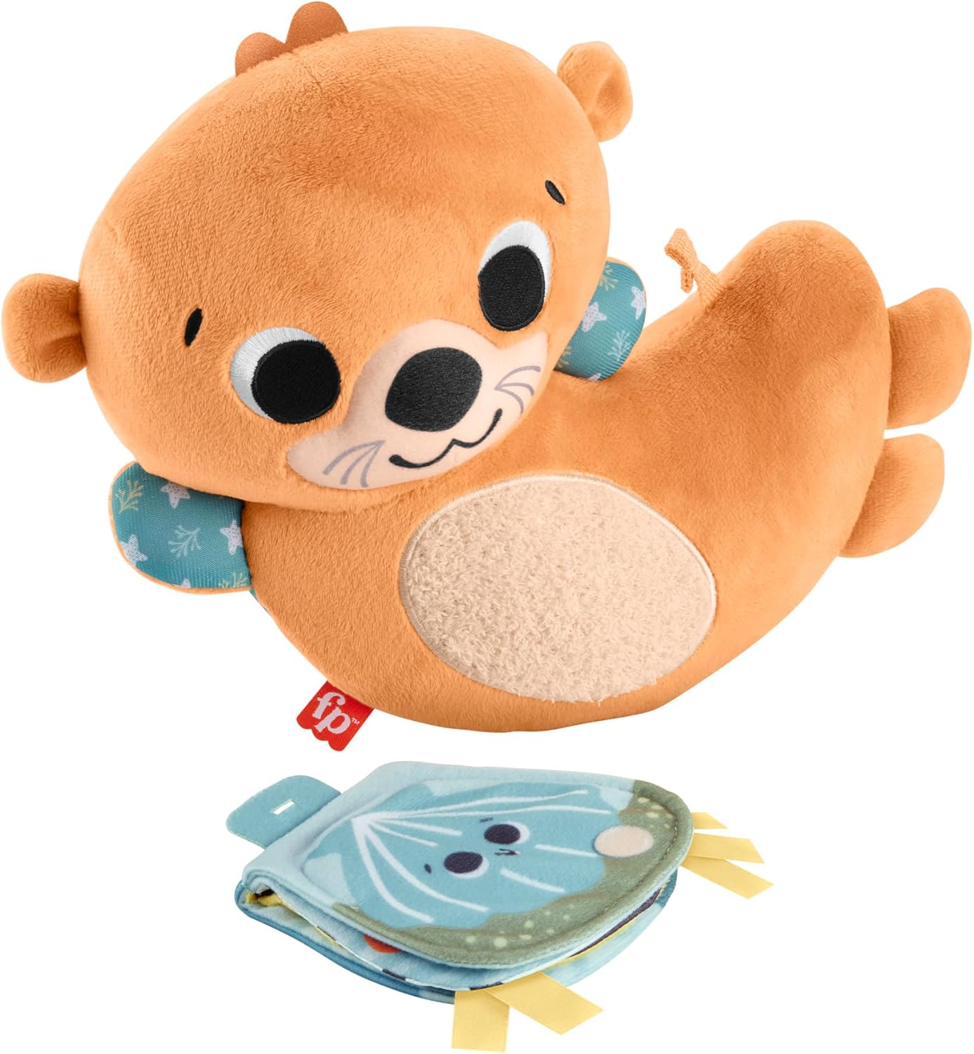 Fisher-Price Baby Toy 2-in-1 Rockin’ Tummy Time Otter Plush Sensory Activity with Soft Book for Newborn Play Ages 0+ Months, HXG96