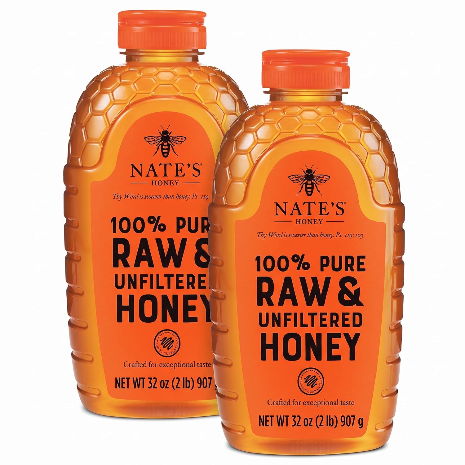 Nate's 100% Pure, Raw & Unfiltered Honey - Award-Winning Taste, Squeeze Bottle, 32 Ounce (Pack of 2)