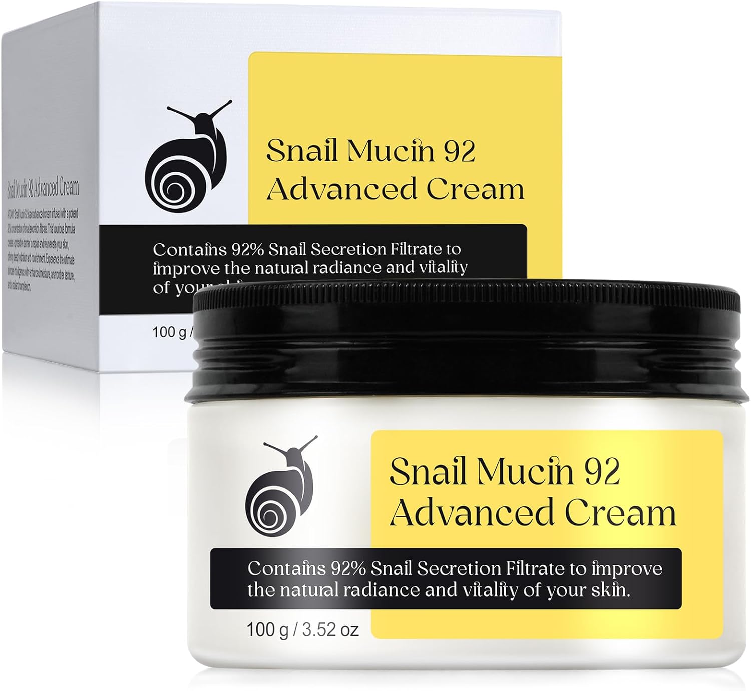 Snail Mucin 92% Advanced Cream Face Moisturizer, Deep Hydration & Nourishment Repair Cream, Advanced Cream for Dry & Sensitive Skin, Face & Neck Cream for All Skin Types, 100g / 3.52oz