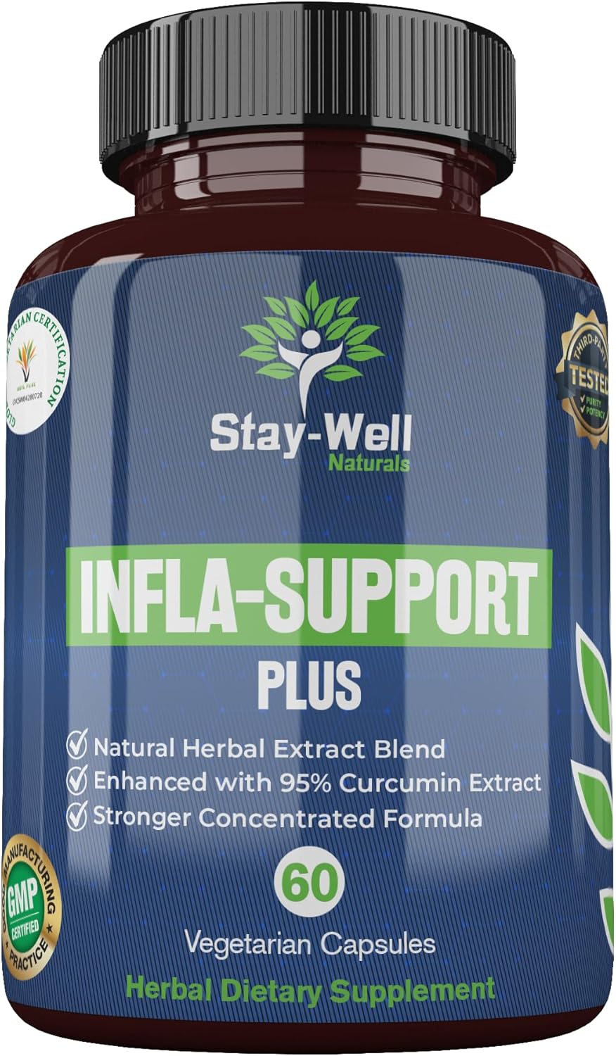 Infla-Support Plus- 1,500mg Herbal Supplement Blend with Curcumin and Ashwagadha Extract, Shatavari, Kavach, Fenugreek, Pippali, Guduchi, Shilajit, Goshura and Sunthi 60ct