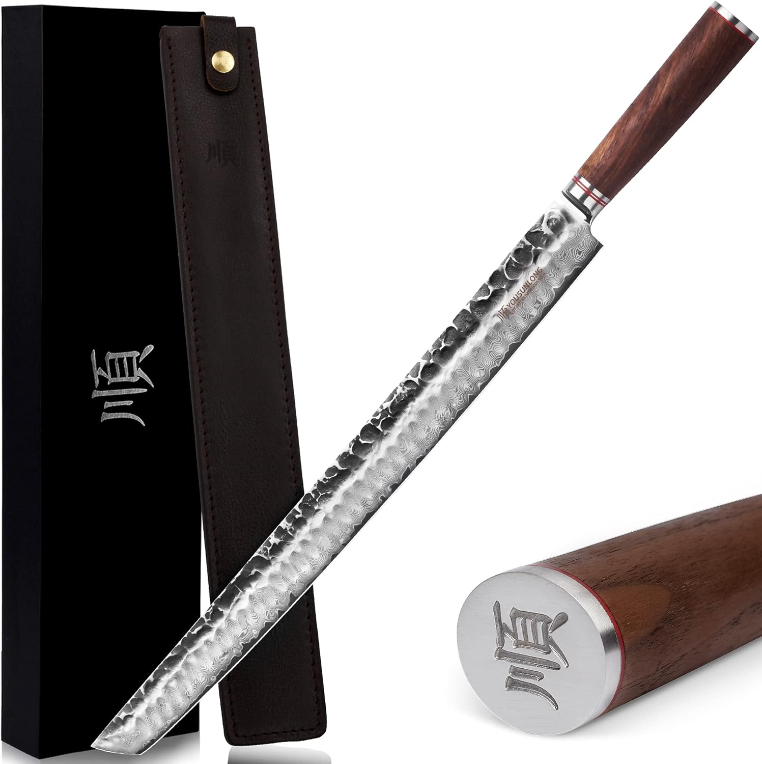 YOUSUNLONG Sakimaru Knife 17 inch (430mm) Ultimate Yanagiba Knife Sujihiki Knife Suitable for cutting large Maguro Tuna Salmon -Natural Walnut Handle With Leather Sheath Gift box