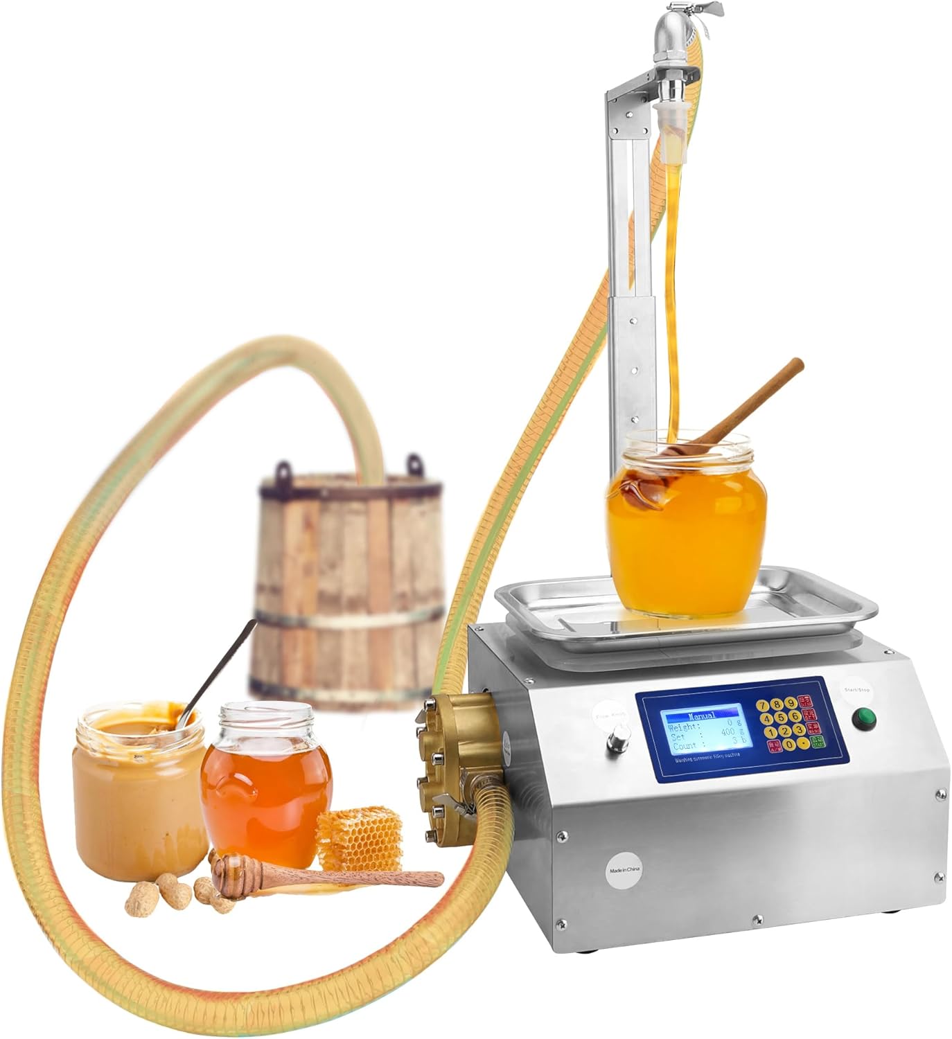 Liquid Filling Machine 20ml-10000ml Bottle Filler Small Honey Filling Machine 15L/min Manual Bottle Filler Machine for Honey, Sesame Paste, Peanut Butter, Jam, Oils, Glue, 220V