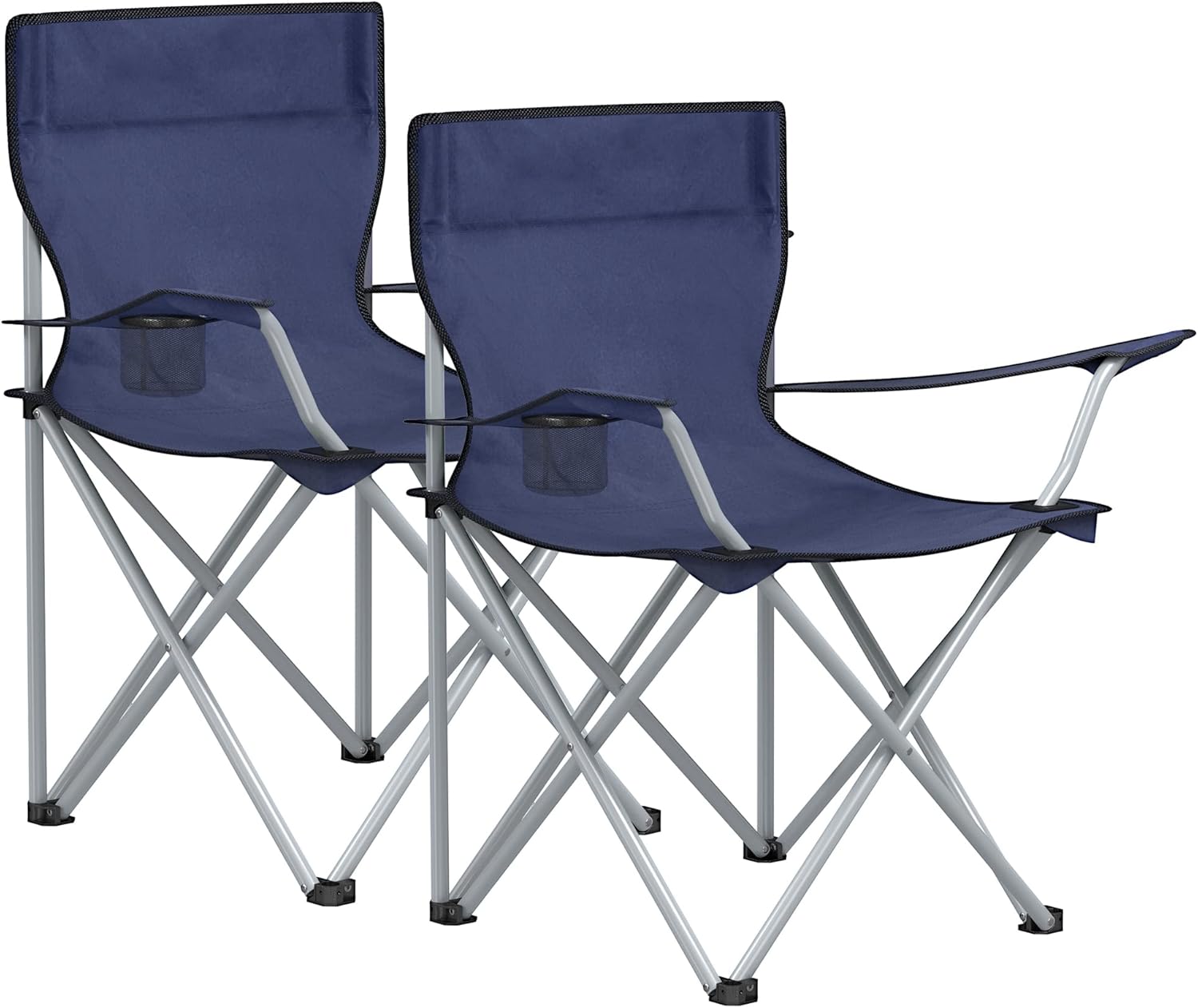 SONGMICS Set of 2 Folding Camping Chairs, Outdoor Chairs with Armrests and Cup Holder, Stable Structure, Max. Capacity 120 kg