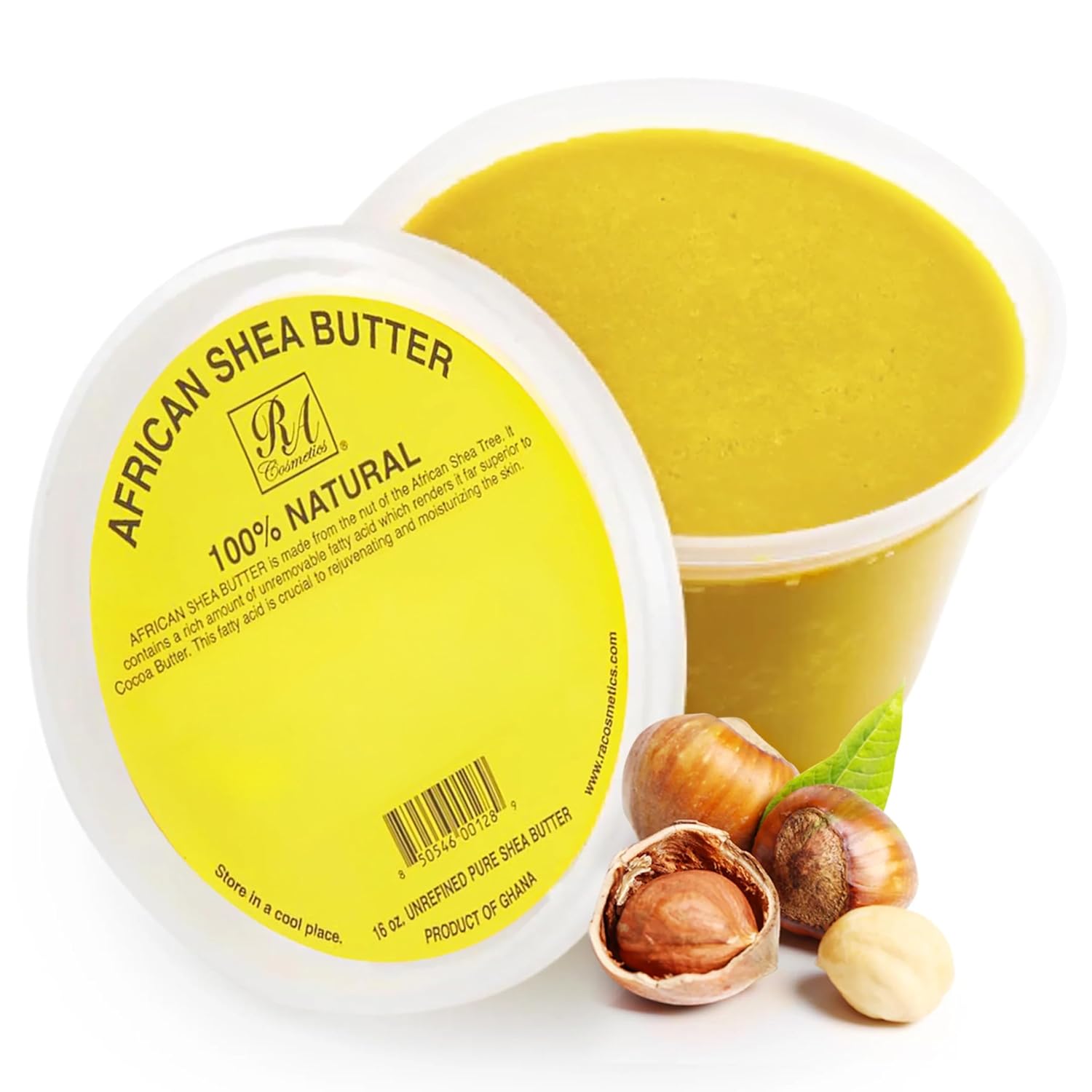 RA Cosmetic's 100% Natural Unrefined Yellow Shea Butter – Pure African Luxury for Skin & Hair - Sourced from Ghana - 16oz Jar