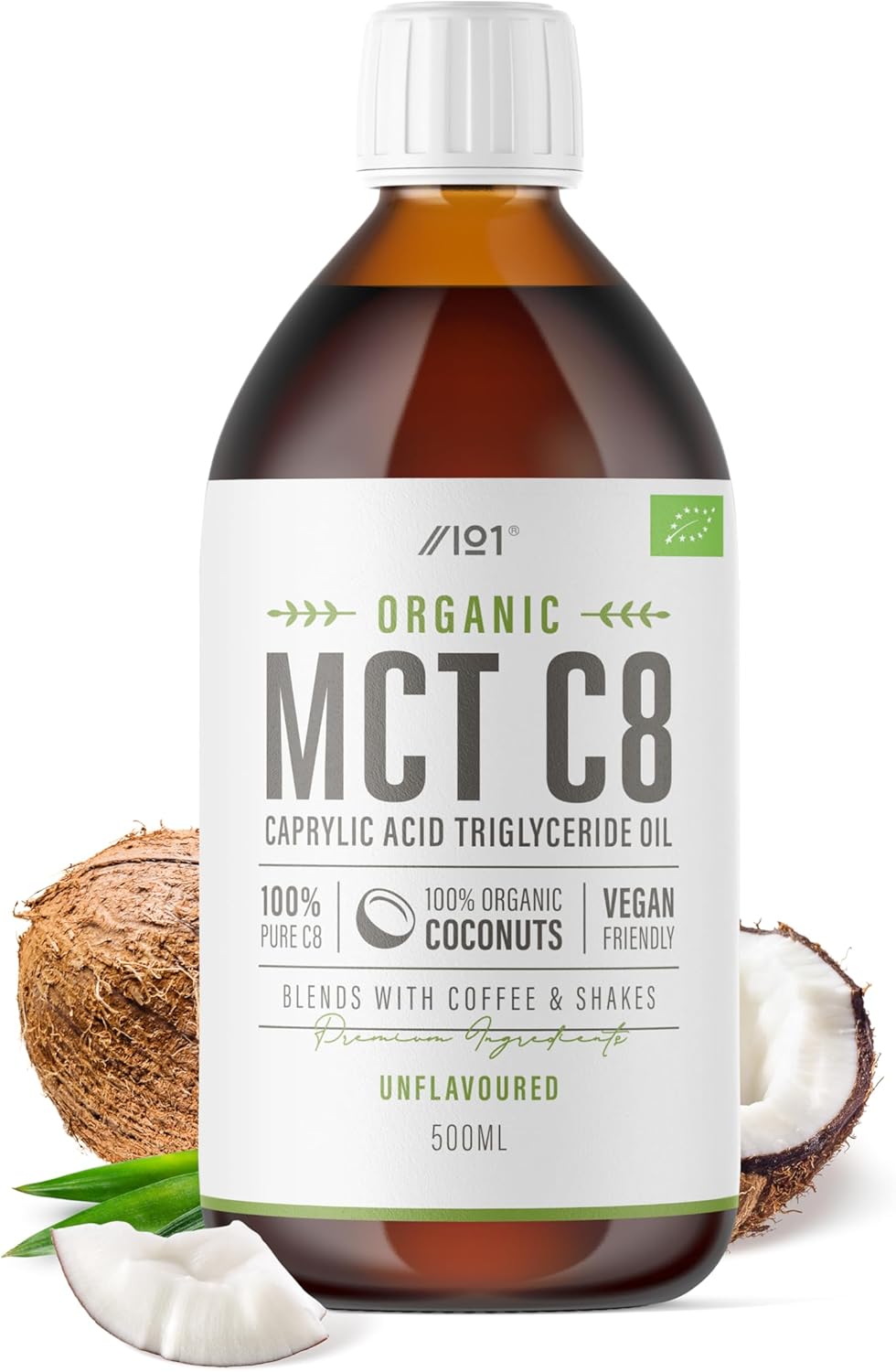 Organic C8 MCT Oil - 500ml - 100% Pure Cold Pressed C8 MCT - Premium Coconut Oil, Sustainably Sourced, Boosts Ketones 3X More Than Other MCTs (33 Day Supply) by Alpha01