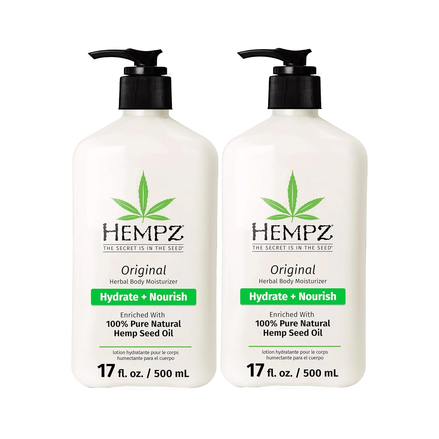 Hempz Original, Natural Hemp Seed Oil Body Moisturizer with Shea Butter & Ginseng, Pure Herbal Skin Lotion for Dryness, Nourishing Vegan Cream, Floral and Banana, 17 Fl Oz, 2 Pack