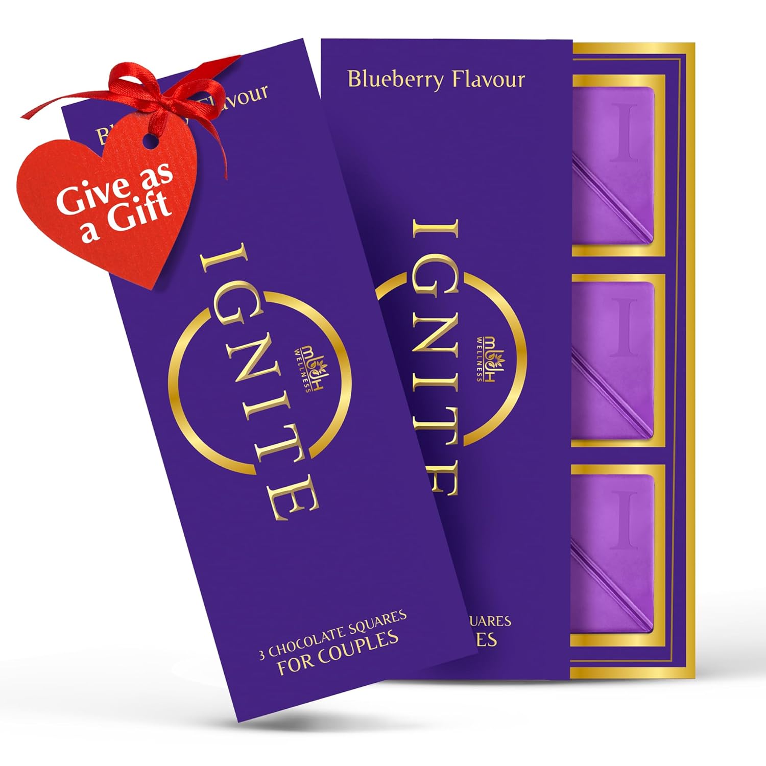 Ignite Chocolate Bars - Premium Blueberry flavor Chocolate Squares for Couples - 60% Cocoa, Vegetarian - Crafted with Epimedium and Maca Root for a Delightful Experience - Ideal for Men & Women