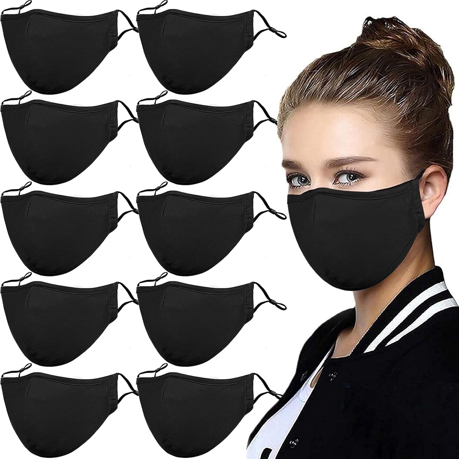 Black Reusable Breathable Cloth Face Protection，Adjustable Washable Male and Women Fashion Face Protection Cover