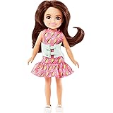 Barbie Chelsea Doll, Small Doll with Brace for Scoliosis Spine Curvature, Brunette Wearing Pink Lightning Bolt Dress