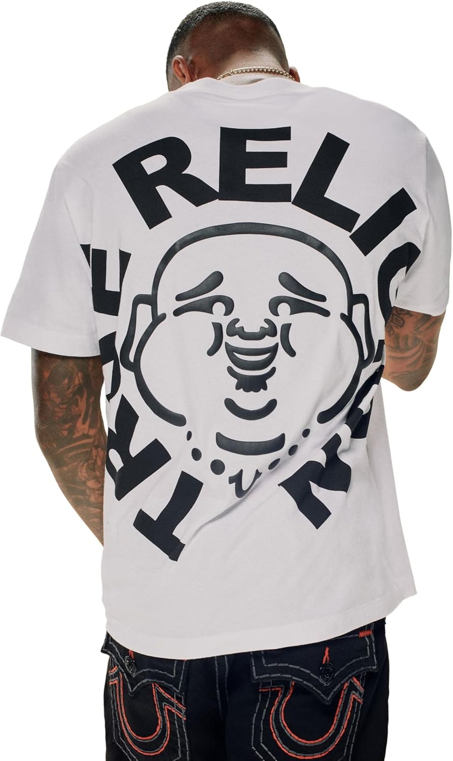 True Religion Men's Short Sleeve Buddha Face Tee - Casual Graphic T-Shirt