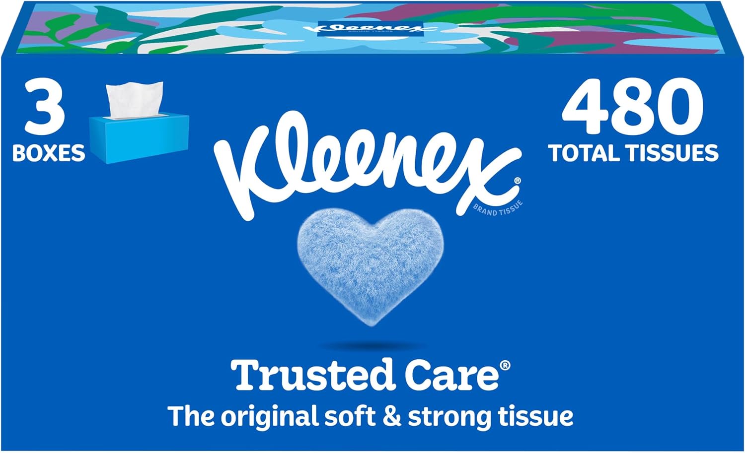 Kleenex Trusted Care Facial Tissues, 3 Flat Boxes, 160 Tissues per Box