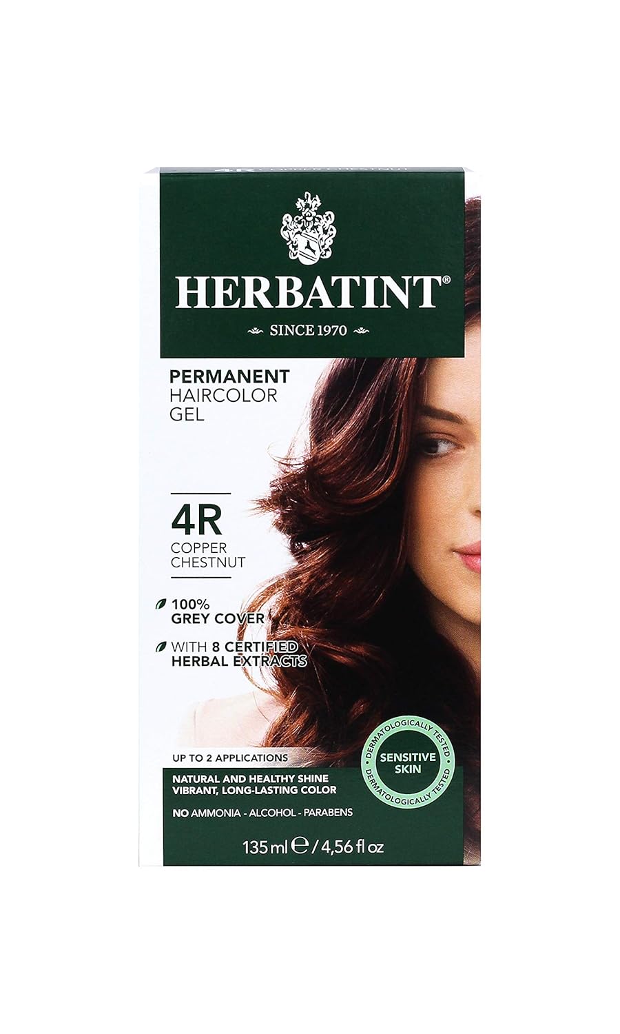 Herbatint Permanent Herbal Hair Color Gel, 4R Copper Chestnut, 4.56 Ounce