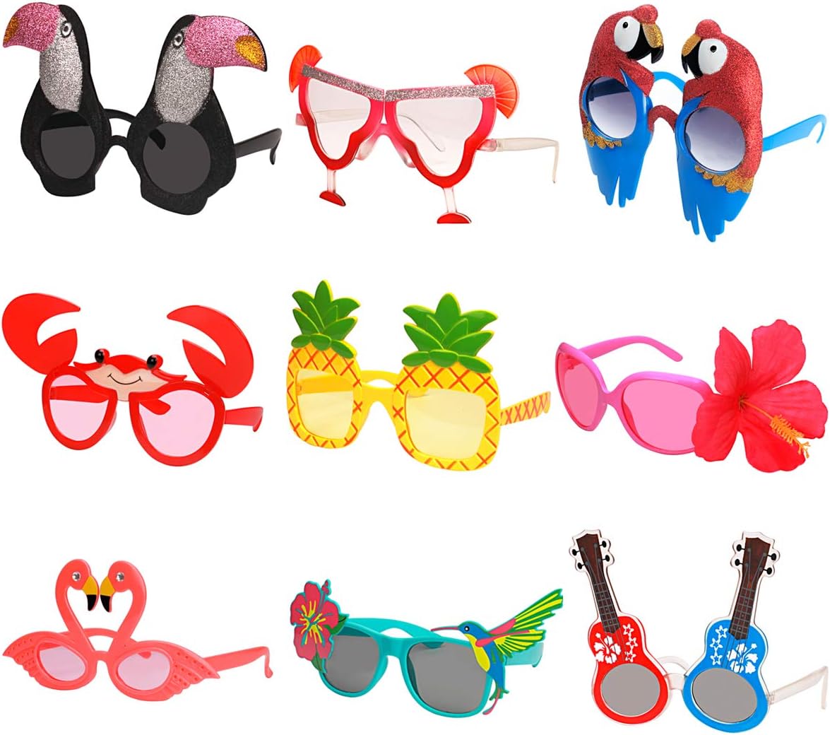 Ocean Line Luau Party Sunglasses - 9 Pairs Funny Hawaiian Glasses, Tropical Fancy Dress Favors, Fun Summer Party Photo Booth Props, Novelty Party Supplies Decoration