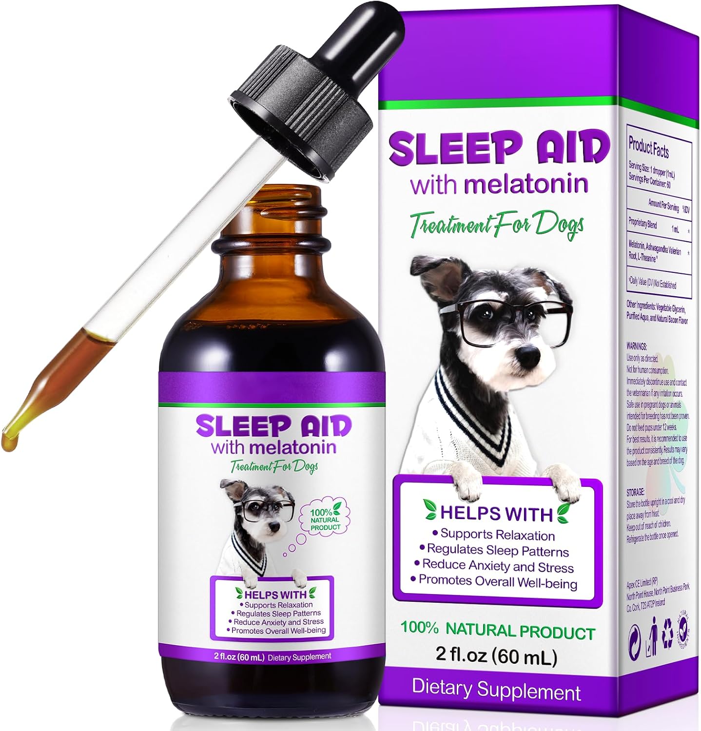 ValaVie Melatonin For Dogs Dog Melatonin Dog Anxiety Dog Anxiety Relief Sleep Aid For Dogs Anxiety & Stress Relief Promote Relaxation & Deep Sleep For Dog 60ml