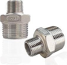 ZOUNI 2pcs Reducing Hex Nipple, 304 Stainless Steel 1" NPT Male x 1/2" NPT Male Pipe Fitting Reducer Nipple Adapter 2000psi Reducer Straight Connector (2pcs, 1"-1/2")