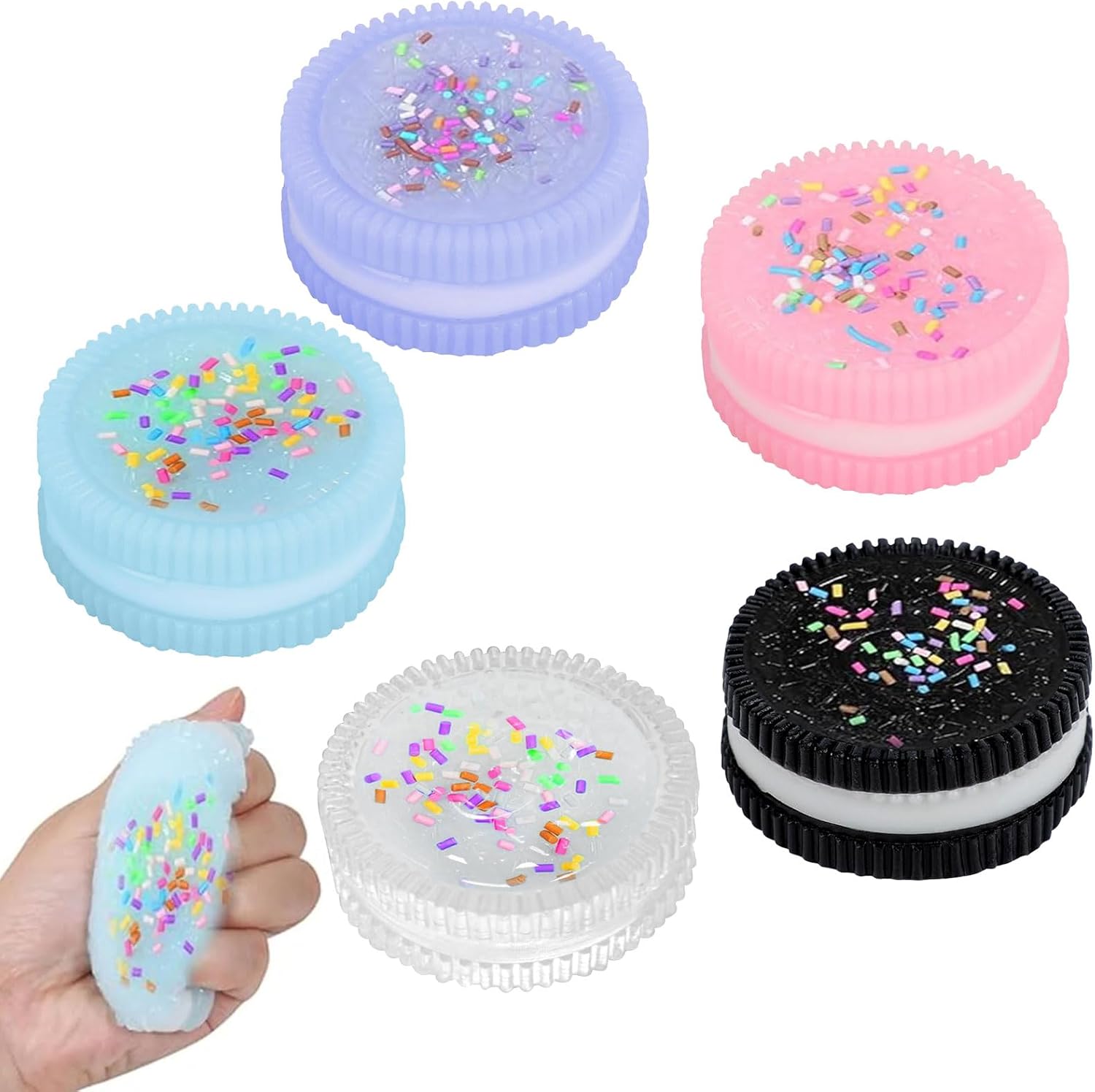 5 PCS Oreo Squishy, Ultra Soft Stress Relief Toy, Food Shape Pinching Simulation, Decompression Biscuit Squishy, Perfect for Kids and Adults