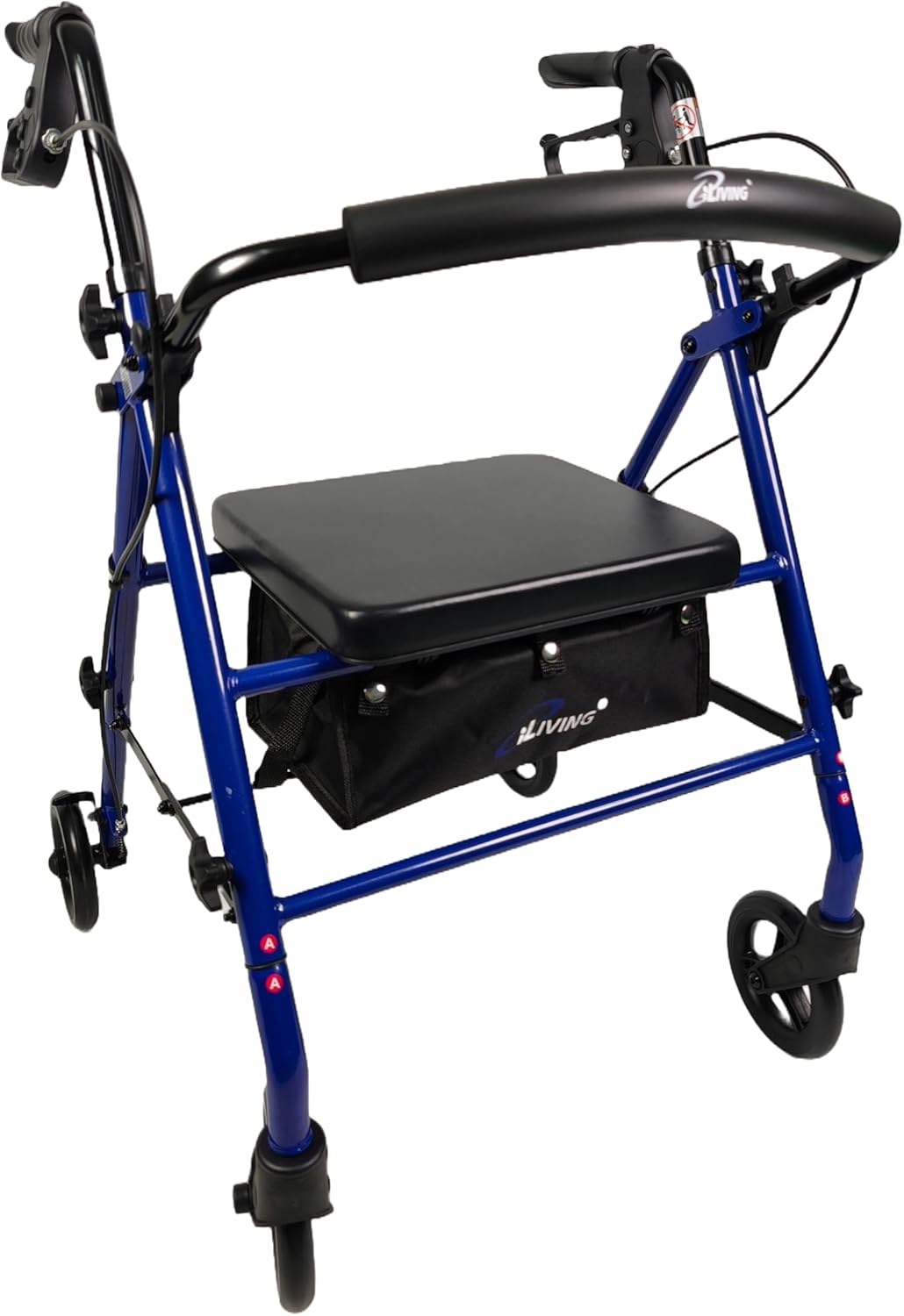 iLIVING ILG-800B Blue Rollator Walker – Heavy Duty Frame, Adjustable Height, Easy-Fold Design and Smart Brake Lock for Adults