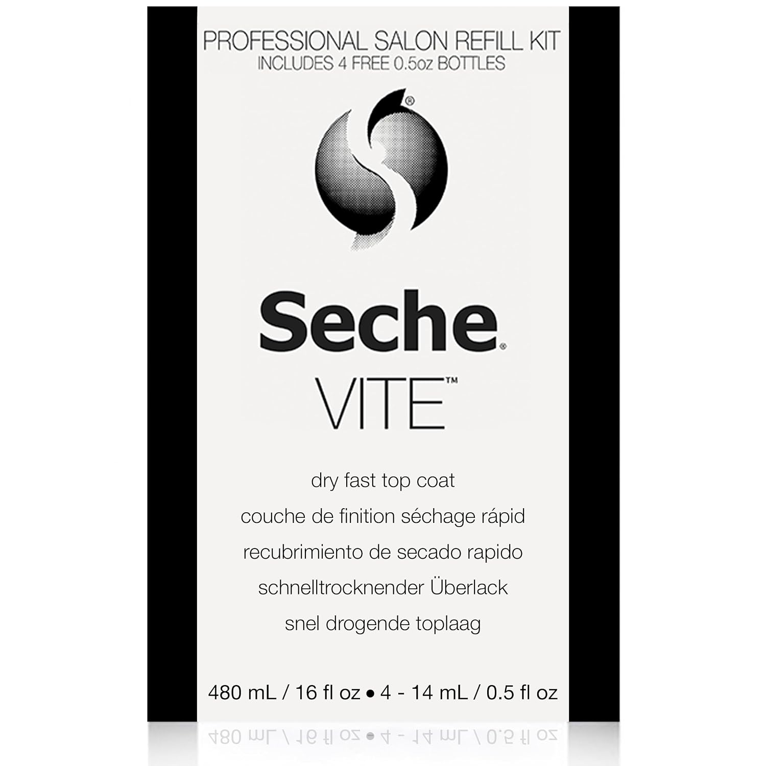 Seche Vite Dry Fast Top Coat Nail Polish Refill Kit – Clear Nail Polish for High Shine, Fast Drying, Chip-Resistant Manicure Finish, 16 oz with 4 x 0.5 oz