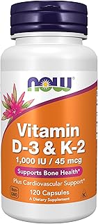 NOW Supplements, Vitamin D-3 & K-2, 1,000 IU/45 mcg,Plus Cardiovascular Support*, Supports Bone Health*, 120 veg Capsules