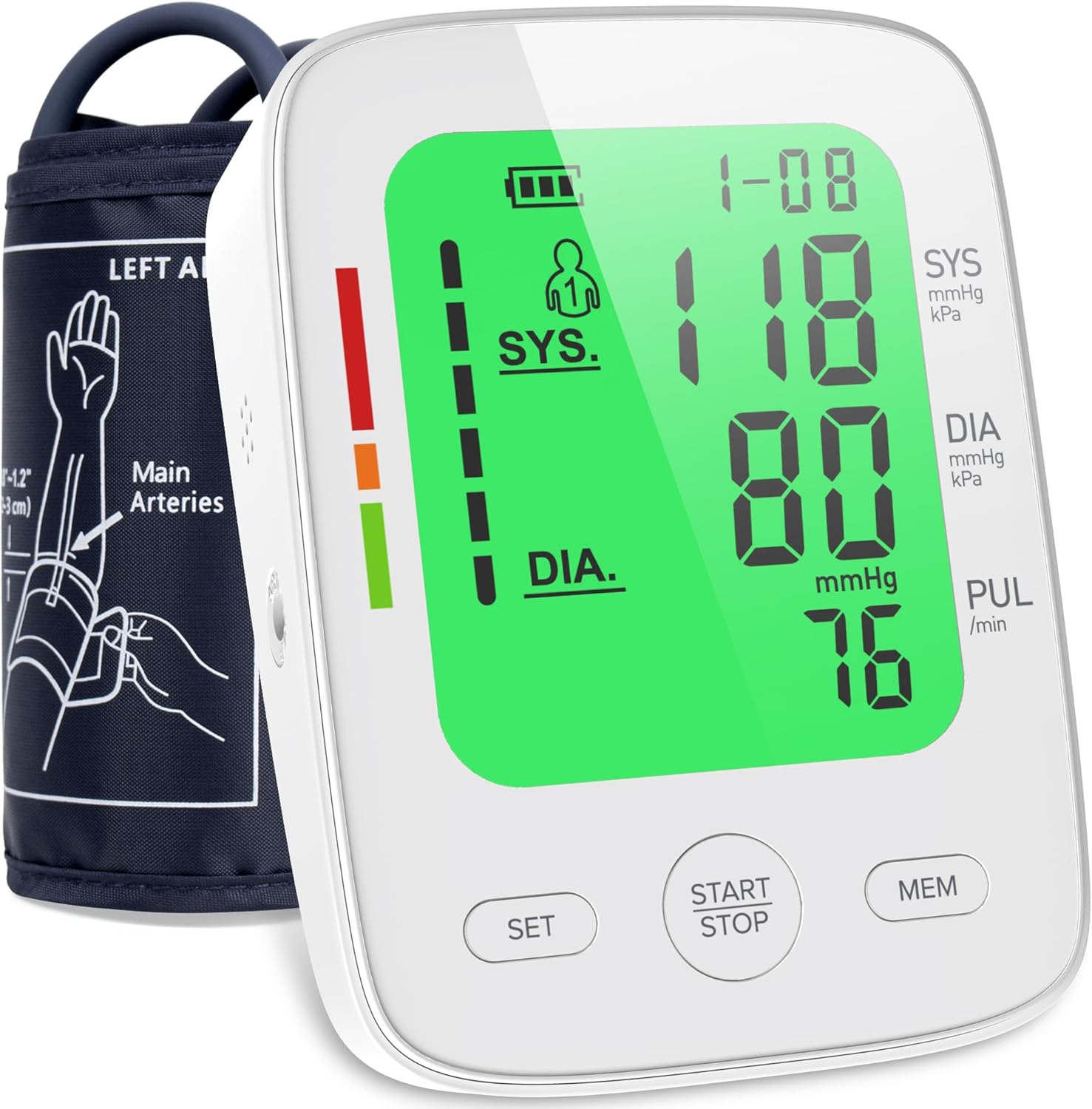 Blood Pressure Monitor for Home Use, Automatic Upper Arm Blood Pressure Machine with Large LCD Display, Adjustable Cuff (9 to 17 inches), 2 x 99 Memory Sets, Easy to use/Travel