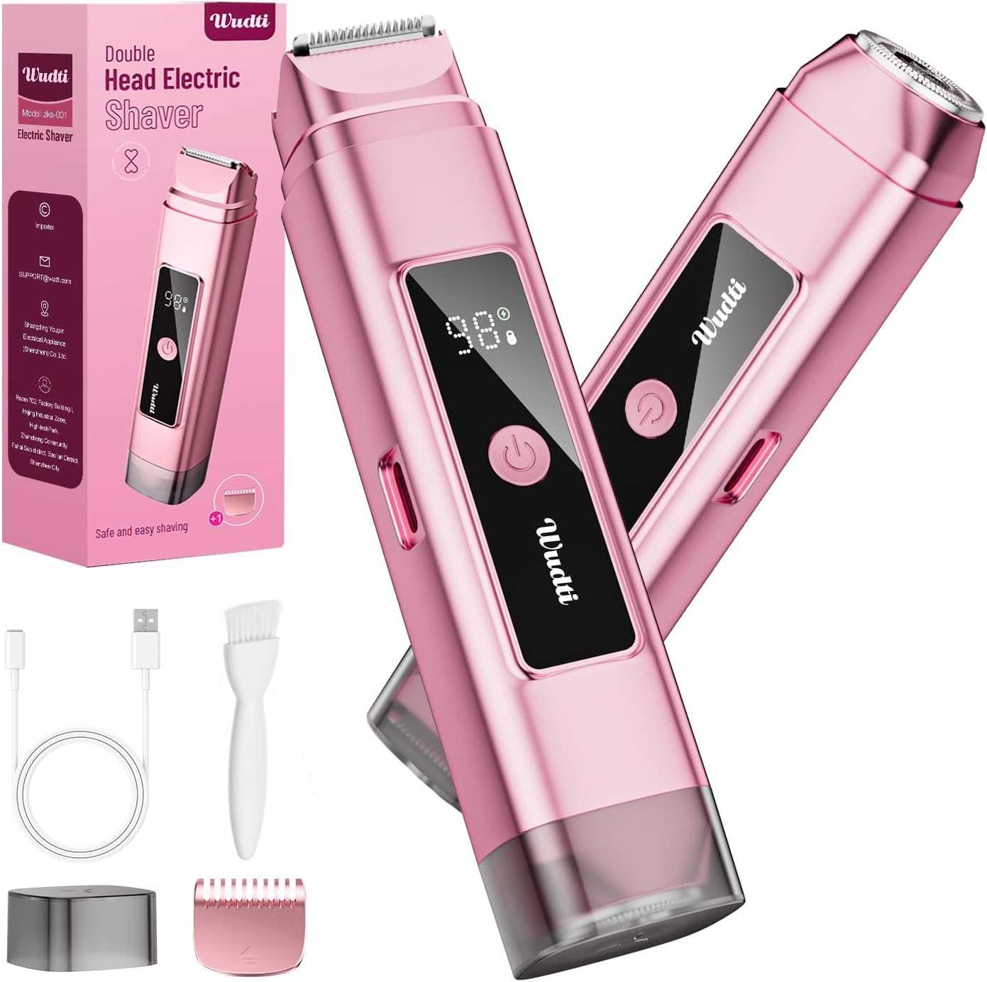 Electric Bikini Trimmer for Women: Razor & Shaver with Dual Heads for Body Pubic Hair, IPX7 Waterproof with LED Display - Rechargeable Lady Trimmer for Underarm Body Leg Face