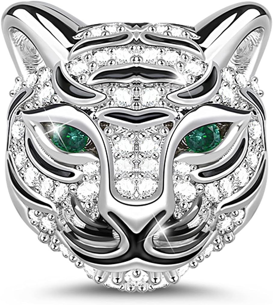 GNOCE Tiger Wolf Charms for Bracelet 925 Sterling Silver Animal Head Bead Lion Charms For Women Men Girls Boys Necklace Jewelry Gifts