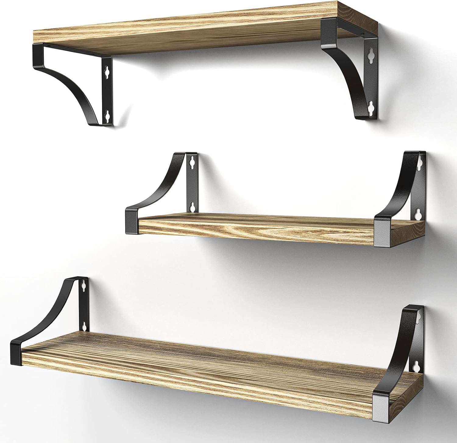 Pipishell Floating Shelves Wall Mounted Shelf, Paulownia Wood Wall Shelves, Wooden Shelves Set of 3 for Bedroom, Bathroom, Living Room, Kitchen, Home Office, Laundry room,etc (rustic)