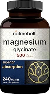 NatureBell Magnesium Glycinate Capsules 500mg | 240 Count, 100% Chelated & Purified, 3rd Party Tested, Non-GMO & Gluten Free