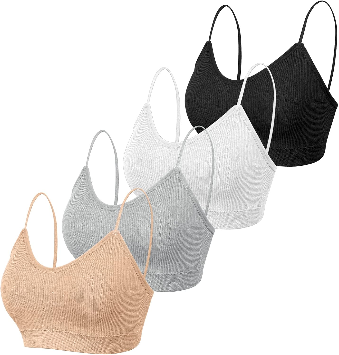 KCDDUMK 4 Pieces Cami Bras - Women's V-Neck Padded Seamless Straps Bralette Everyday Basic Sleeping Bra