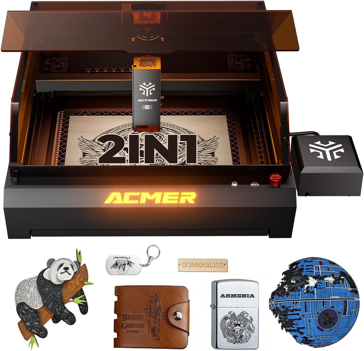 ACMER Laser Engraving Machine, P3 2IN1 Desktop Diode 10000mW&2000mW IR Output with Integrated Housing, Laser Cutting Built-in Camera Module and Air Assist 800mm/s for Wood/Acrylic/Metal Class 1