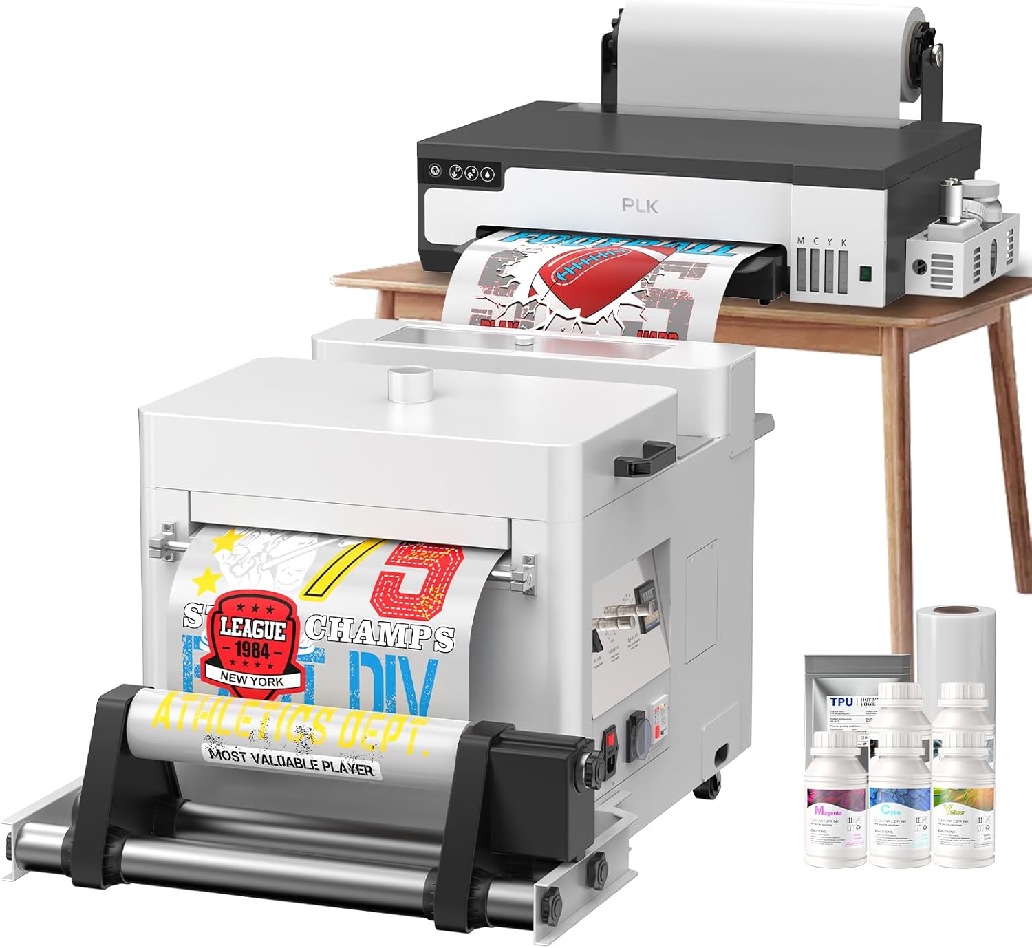 PLK A3 DTF Printer with Powder Shaker&Dryer, XP600 dtf Printer, Roll Feeder, Double Speed, Upgraded L18058 DTF with White Ink Stirring System,DTF Machine Apparel Printing, 2-Year Ink Included