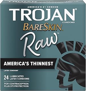 TROJAN BareSkin Raw Thin Condoms, Lubricated Condoms For Men, America’s Number One Condom Brand, 24 Count Pack