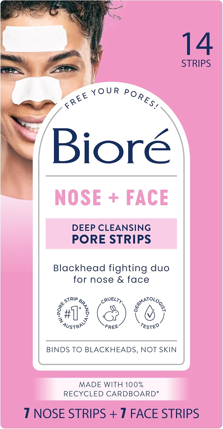 Biore Deep Cleansing Blackhead Remover Nose Strips and Face Pore Strips Combo, Pack of 14