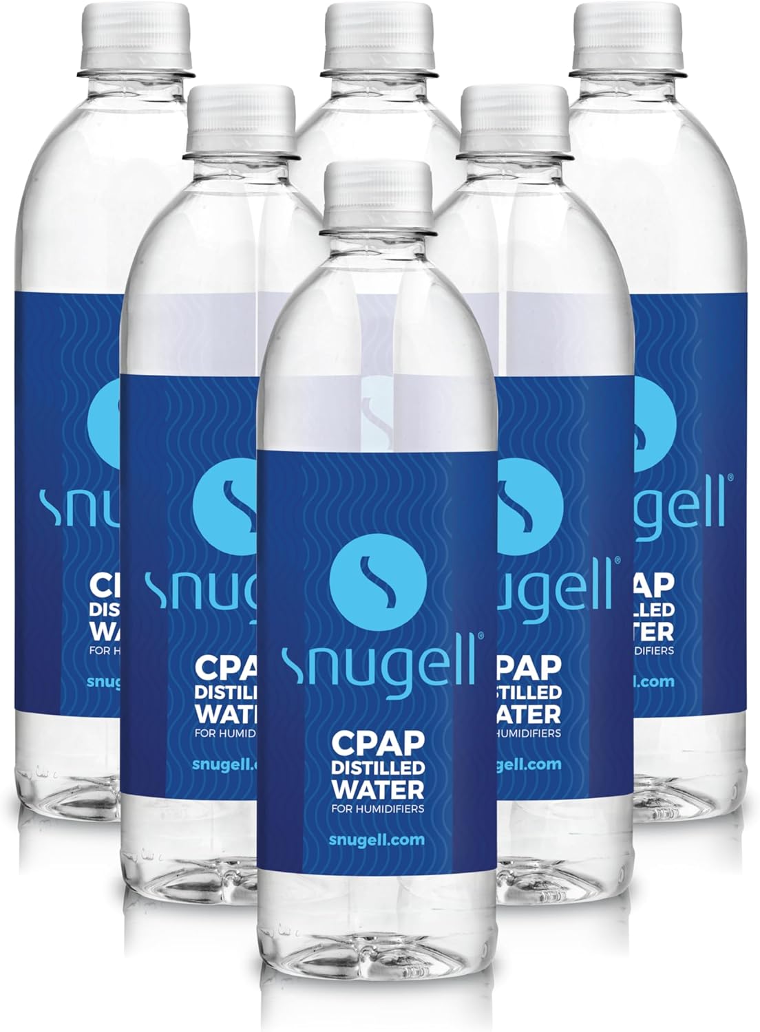 Distilled Water for CPAP Machines by Snugell (6-Pack, 20 oz) – Up to 12 Days Supply – for ResMed and Respironics Machines - Compact, Travel-Friendly, Clean and Multi-Use – Made in USA