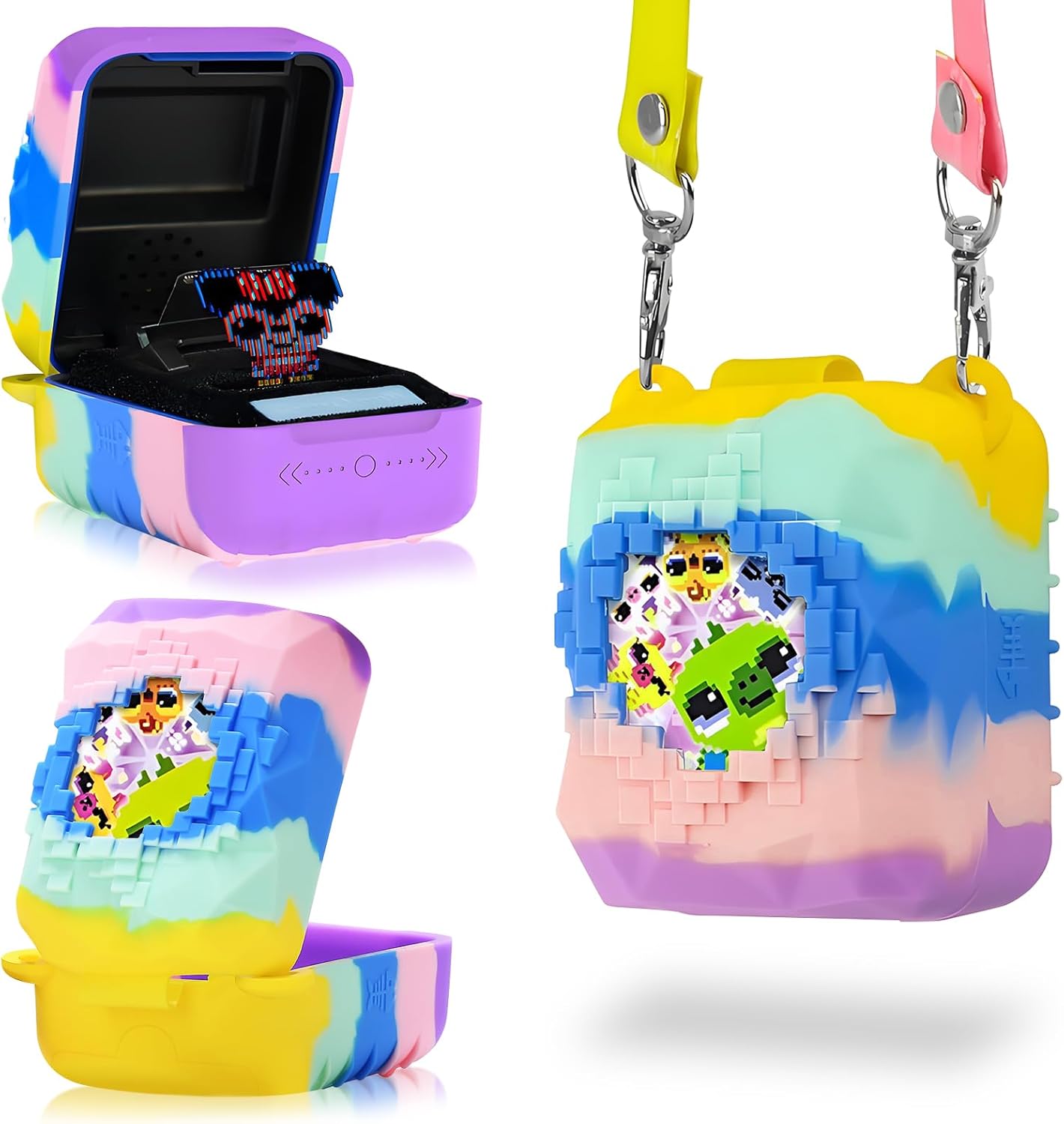 Silicone Case for Bitzee Magicals Digital Pet - Full Cover Protective Shell, Anti-Fall Shockproof, Washable & Portable Carrying Case for Interactive Toy (Colorful Geometry Patterns)