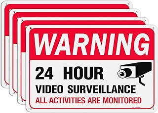 T&R Video Surveillance Sign, All Activities Are Monitored - 4 Pack - 12 x 8 Inches Rust Free .040 Aluminum Reflective, UV Protected, Waterproof, Weatherproof and Fade Resistant - 4 Pre-drilled Holes