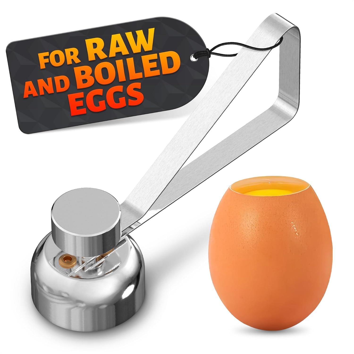Egg Cracker Tool for Raw Eggs - Egg Shell Opener for Soft-Boiled Shell Tops, Stainless Steel Topper with Adjustable Effort - Clean Cut Design for Breakfast Prep, Custards, Baking & Home Kitchen Tasks