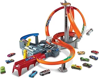 Hot Wheels Track Set Spin Storm, 3 Intersections for Crashing & Motorized Booster, 1:64 Scale Toy Car (Amazon Exclusive)