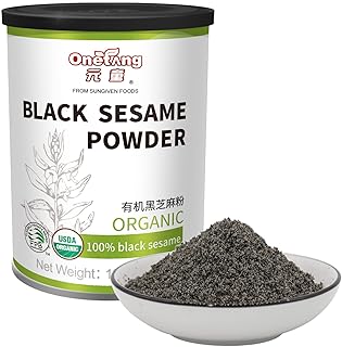 ONETANG Organic Black Sesame Powder, Protein Source No Sugar, Low Temp Roasted, HALAL, NON-GMO, Black Sesame Paste 12.36 Oz (350g)
