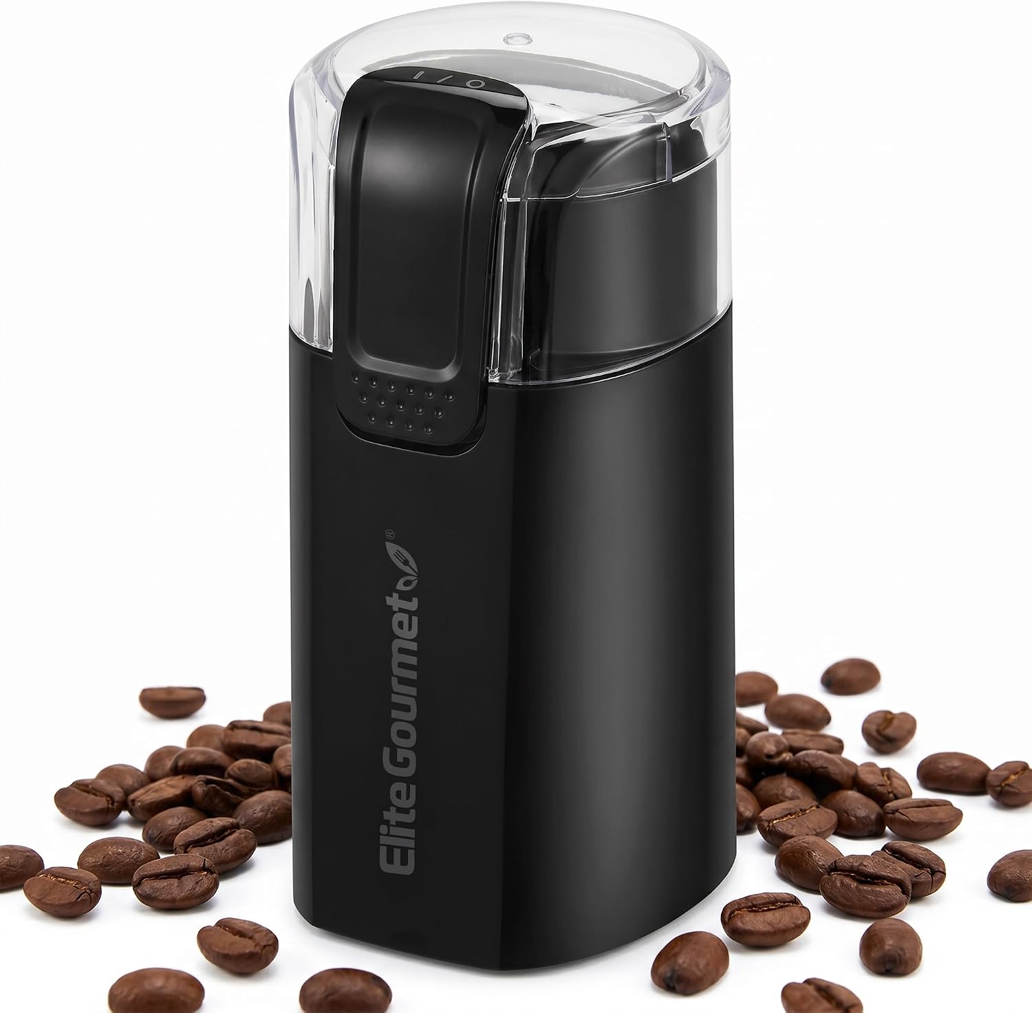 Elite Gourmet ECG914 Electric Coffee & Spice Grinder, One-Touch, Black | Heavy-duty stainless-steel blade with clear safety lid - grinds coffee beans, herbs, spices, grains & nuts for home use