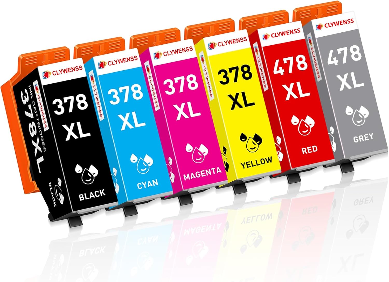 Clywenss 378XL 478XL Ink Cartridges Multipack Compatible with Epson 378 478 XL 378XL 478XL for Expression Photo HD XP-15000 XP15000 Printer Ink, 6-Pack (Red, Grey, Black, Cyan, Magenta, Yellow)