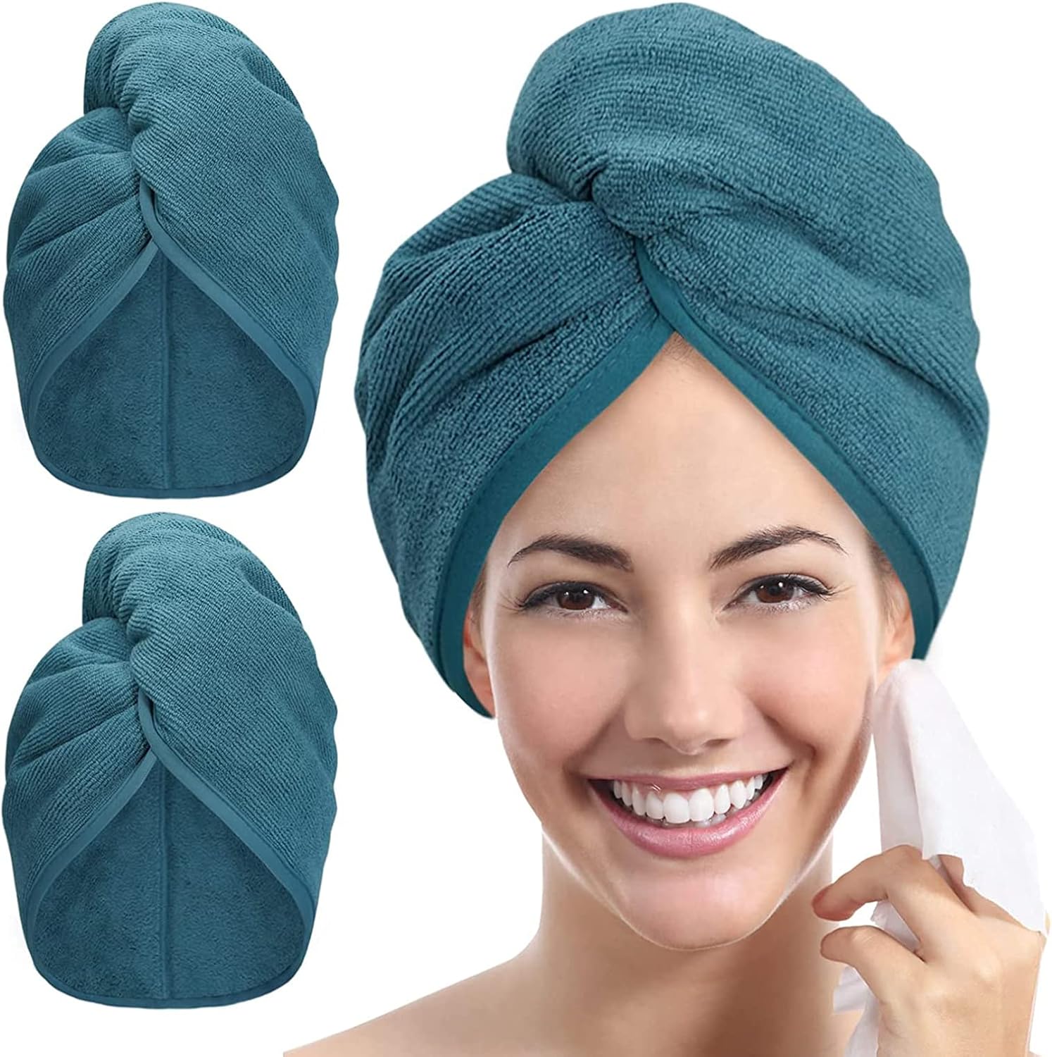 YoulerTex Microfibre Hair Towel Wrap: 2Pack Hair Turban Super Absorbent Rapid Drying Microfiber Towel for Women Curly Long Wet Plopping Hair Girls Head Towelling Large Anti-Frizz (Haze Blue)