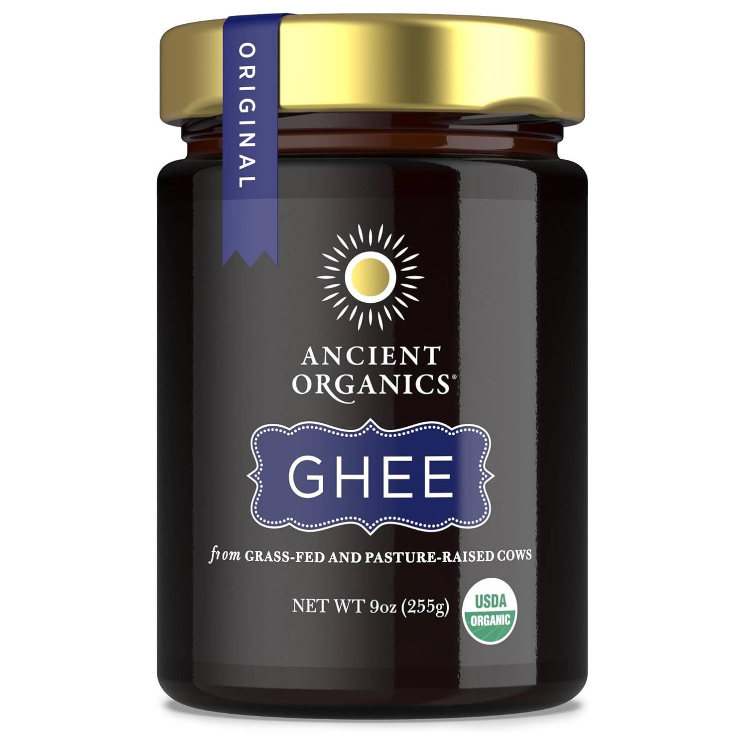 Ancient Organics Ghee - Organic Grass Fed Ghee Butter, Gluten Free, Clarified Butter, Vitamins & Omegas, Lactose Reduced, Kosher, USDA Certified - 9 Oz (Pack of 1)