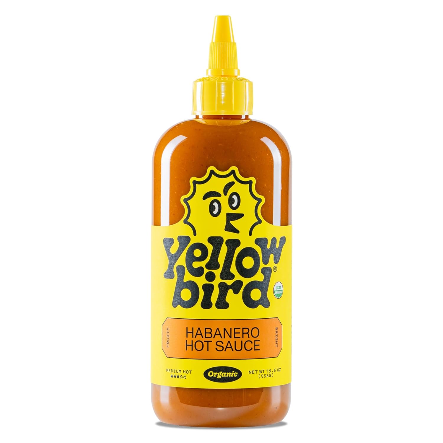 Yellowbird® Organic Habanero Hot Sauce 19.6 oz. Tabletop Size (Medium Hot | 1 Bottle | Made w/ Organic Carrots, Tangerine, & Garlic)