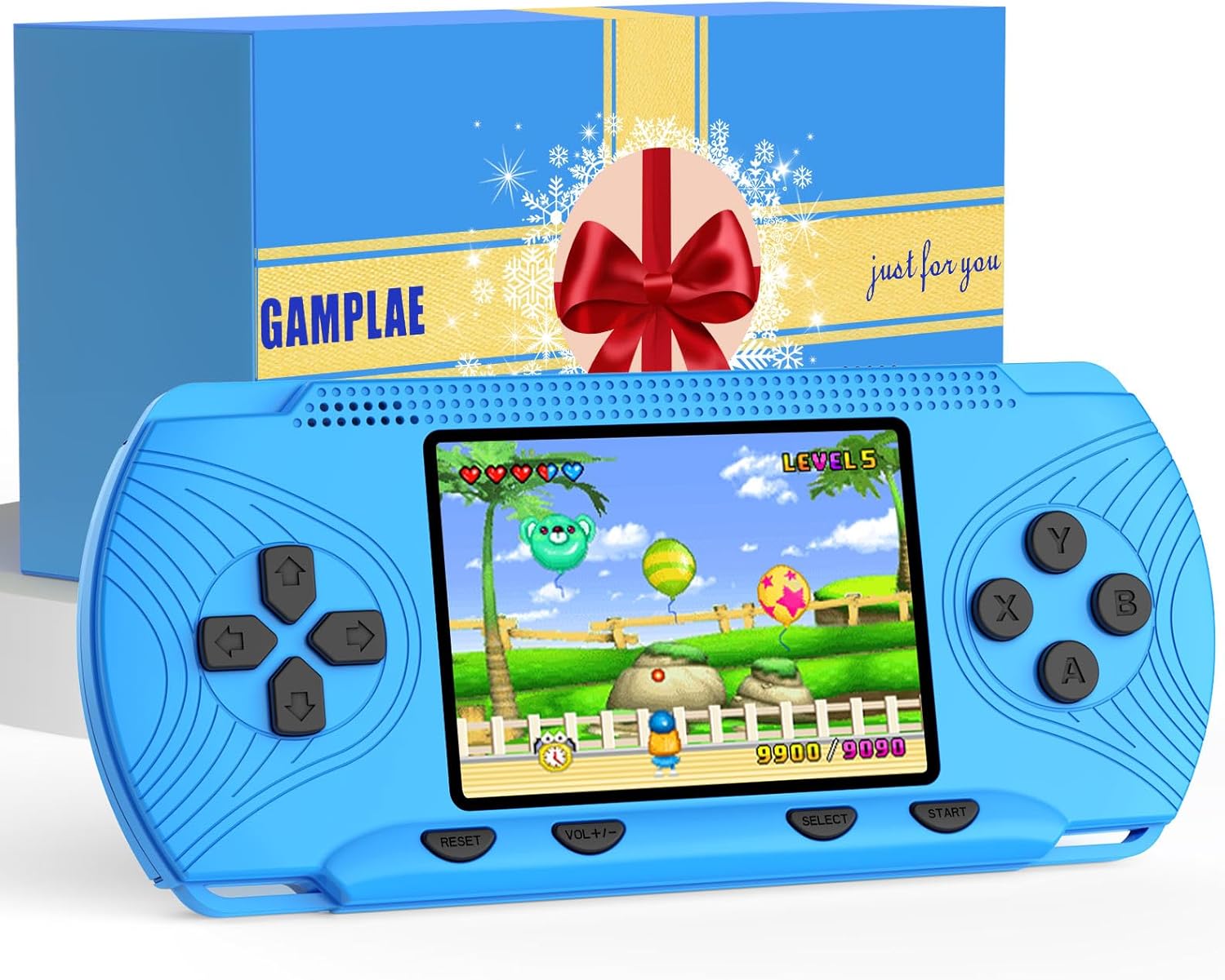 Handheld Games for Kids, Handheld Game Console Built-in 258 Video Games, 3" HD Screen, Portable Video Game Console, Blue Gaming Console, for Boys, Electronic Toys Ages 4-8, 8-12