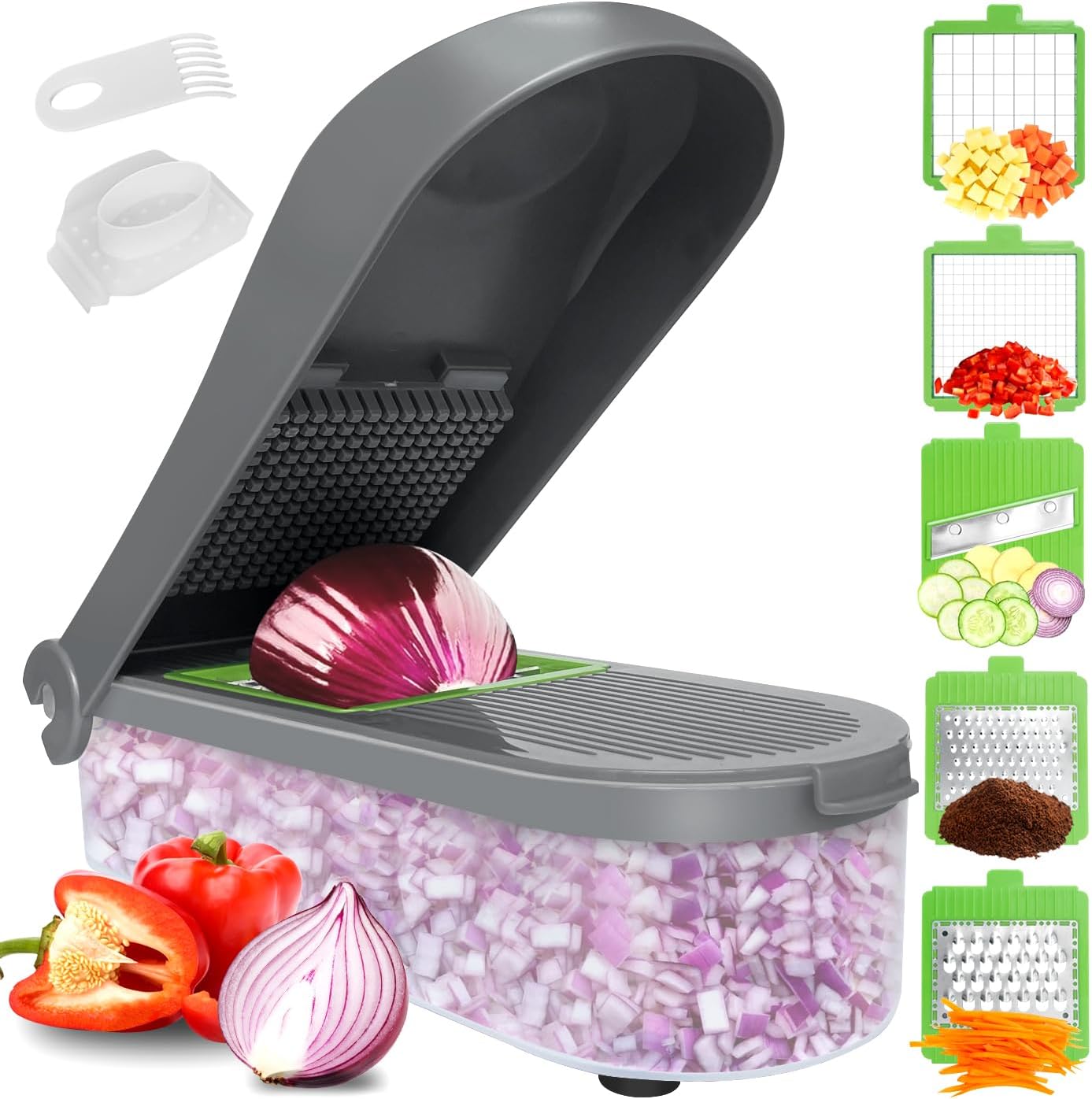LHS Vegetable Chopper Slicer Veggie Chopper Dicer Cutter Multifunctional Food Chopper Onion Chopper Salad Potato Cutter Vegetable Chopper with Container (7 in 1,Grey)