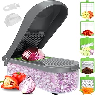 LHS Vegetable Chopper Slicer Veggie Chopper Dicer Cutter Multifunctional Food Chopper Onion Chopper Salad Potato Cutter Vegetable Chopper with Container (7 in 1,Grey)