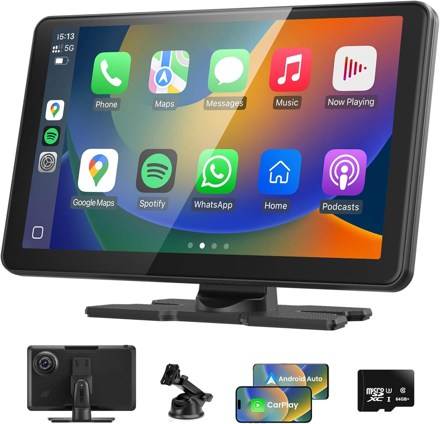TOUTBIEN 9 Inch Wireless Car Stereo with CarPlay & Android Auto, Touch Screen Car Audio Receiver with 4K Dash Cam, Loop Recording, Car Playback Screen, GPS Navigation, Mirror Link, Voice Assistant