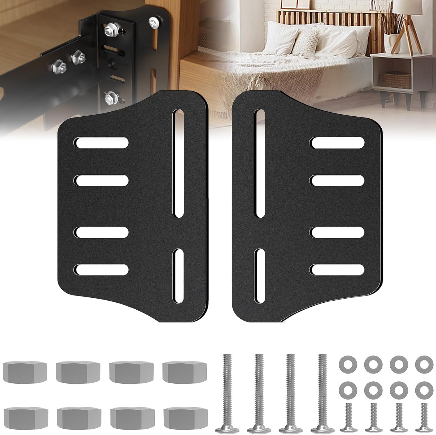 2 PCS Bed Frame Adapter for Headboard,Queen Bed Modification Plate Bed Frame Brackets Adapter/Connector,Heavy Duty Headboard Adapter Kit to Connect Headboard Footboard (Black)