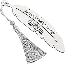 Just One More Chapter, Book Lover Bookmark Gift, Literary Bookmark, Laminated Bookmark, Bookish Gift for Her, Graduation Season, Back to School Gift for Student, Metal Feather Bookmark VBK223